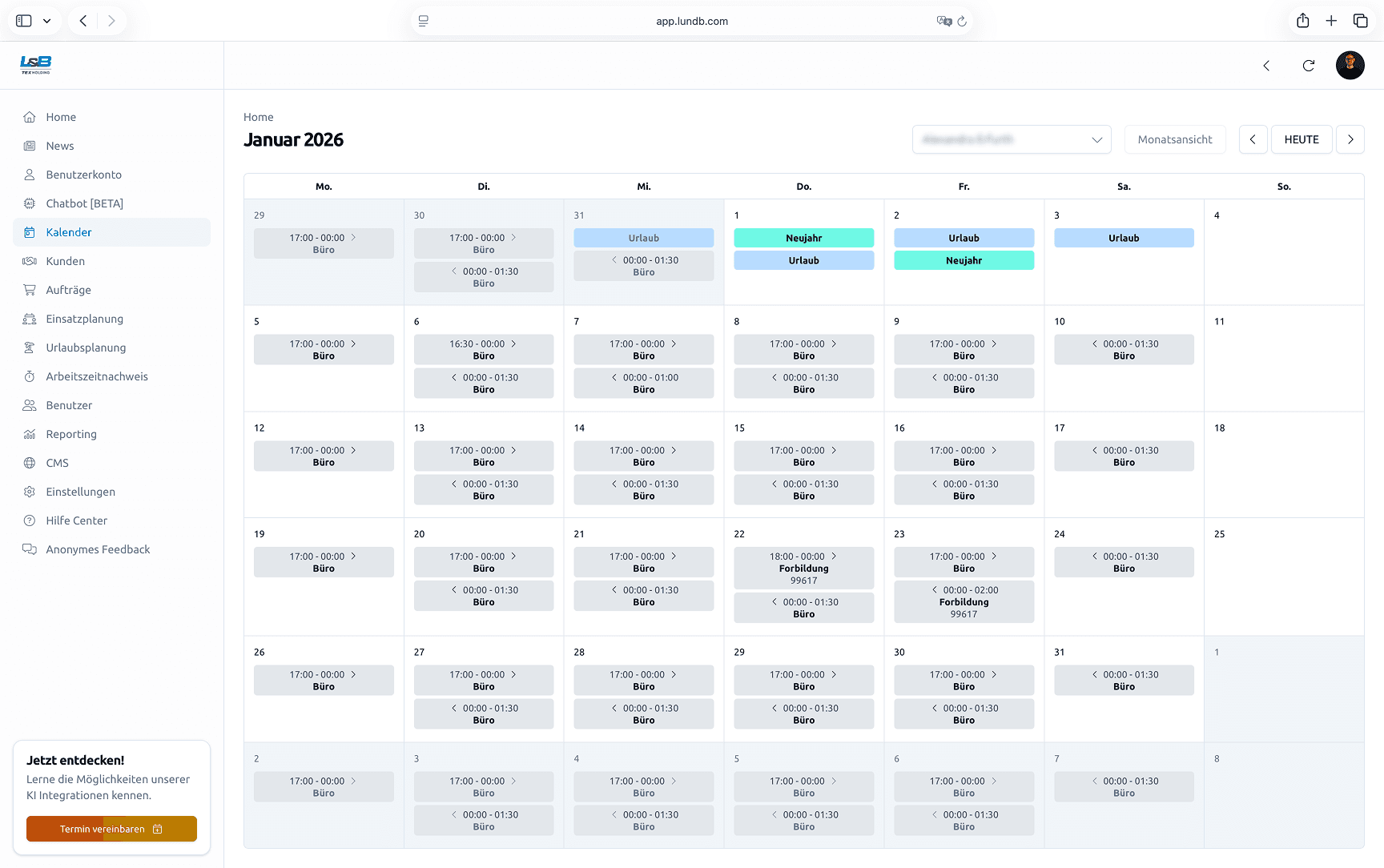 Kalender zur Einsatzplanung L&B