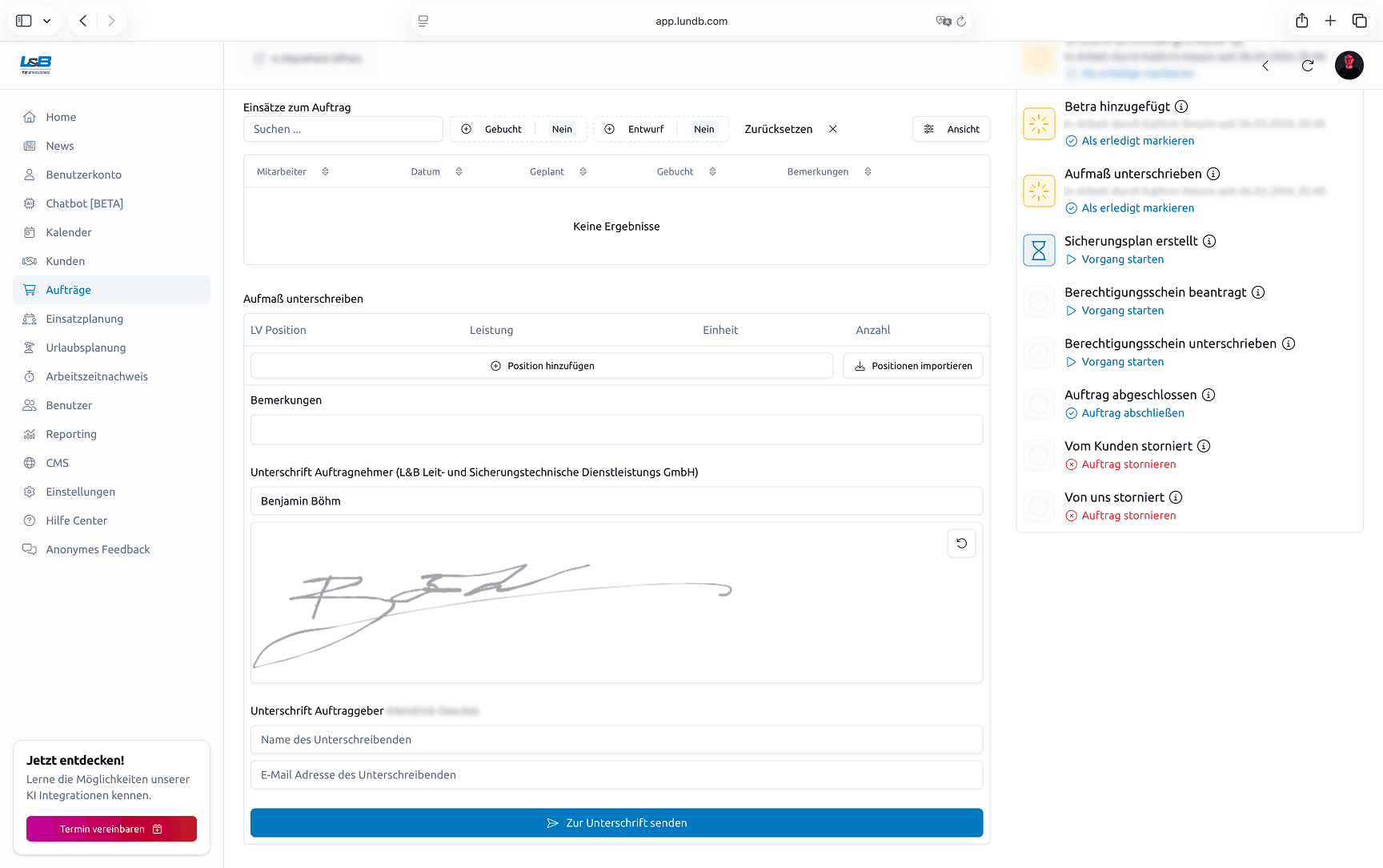 Auftrag unterschreiben L&B